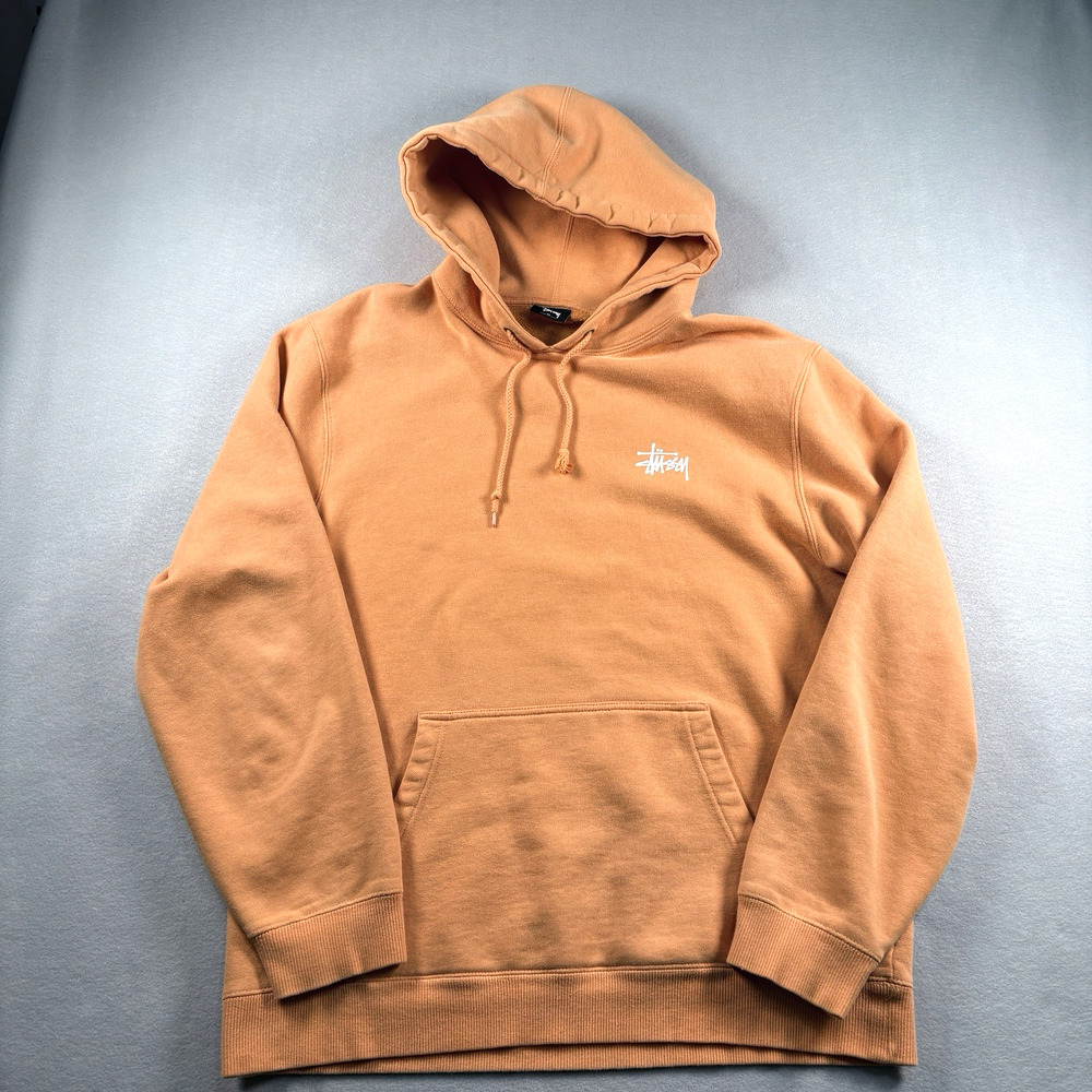 Stussy Basic Logo Hoodie Mens XL Camel Tan Pullover Sweatshirt